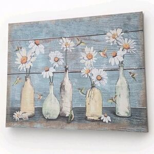 Floral Wall Art Rustic Daisies And Hummingbirds Farmhouse Bathroom